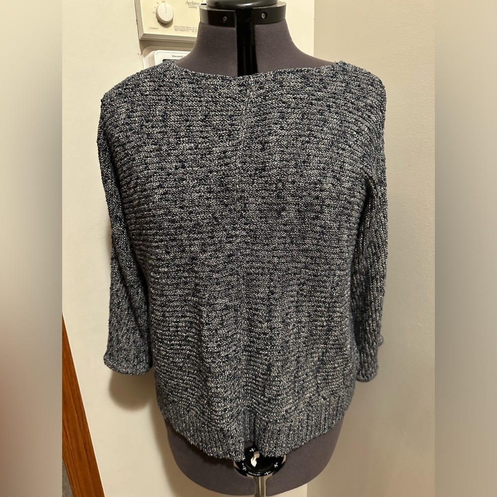 Chicos Boxy Cotton with Gold metallic Thead Loose Weave sweater 3/4 sleeve